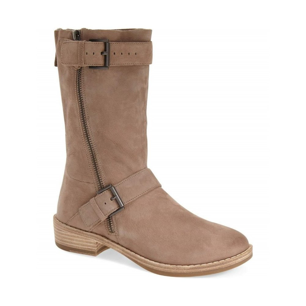 $325 Eileen Fisher Log Harness Moto Biker Leather MID CALF Boot Earth 8 (M13)
